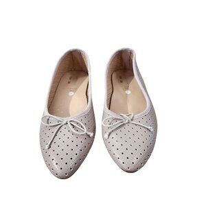 Perforated Pointed Toe Leather Ballet Flats By Emerald Eu Size 38 US Size 7.5